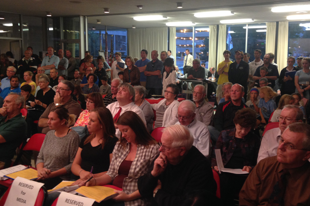 Several citizens attended the public hearing on a proposed one-percent sales tax increase in Bloomington Monday night. (Joe Ragusa/WJBC)