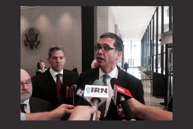 Barry Taylor, attorney for Equip for Equality, speaks to reporters. John Gregory/Illinois Radio Network