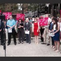 Protesters gather in front of Kirk’s office