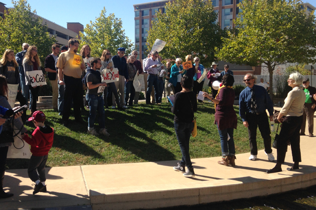 Illinois People's Action rallied in Uptown Normal Wednesday in support of the Clean Jobs bill. (Photo by Joe Ragusa/WJBC)