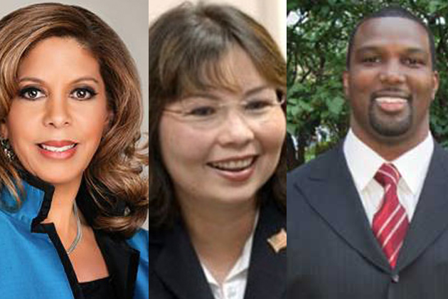 Andrea Zopp, Tammy Duckworth and Napoleon Harris. (WJBC file photos)