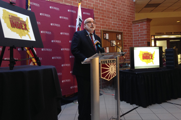 Eureka College President J. David Arnold discusses the results of the inaugural American Opportunity Index. (Joe Ragusa/WJBC)