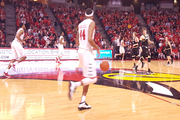 Devaughn Akoon-Purcell scored 12 points and added nine rebounds in the Redbirds win over No. 21 Wichita State. (Photo credit Nick McClintock/WJBC)