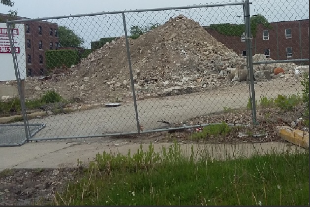 The old Mennonite hospital is still in the process of being demolished. (Terry James/WJBC)