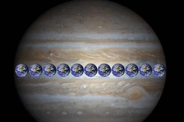 The planet Jupiter is wide enough to fit 11 Earths across its clouded disk. (Photo NASA/JPL)
