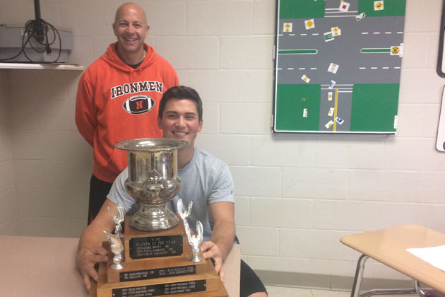 NCHS quarterback Grant Price and Coach Wes Temples. (WJBC photo/Bryan Bloodworth)