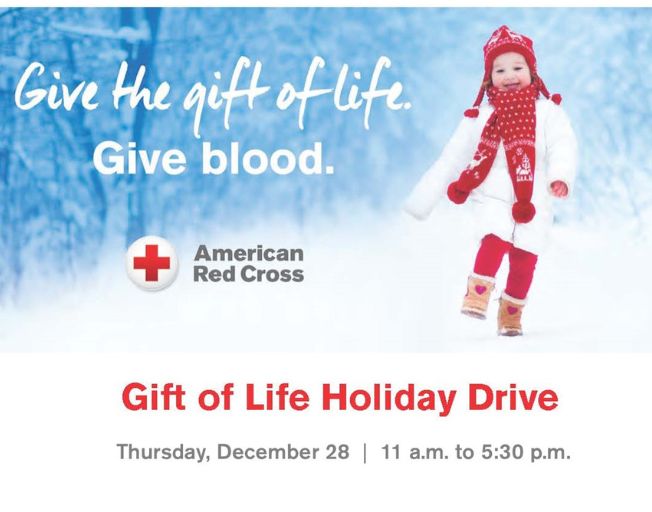 Give the Gift of Life Blood Drive with the American Red Cross on December 28, 2023.